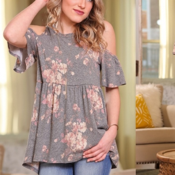 Tops - Cold Shoulder Floral Top